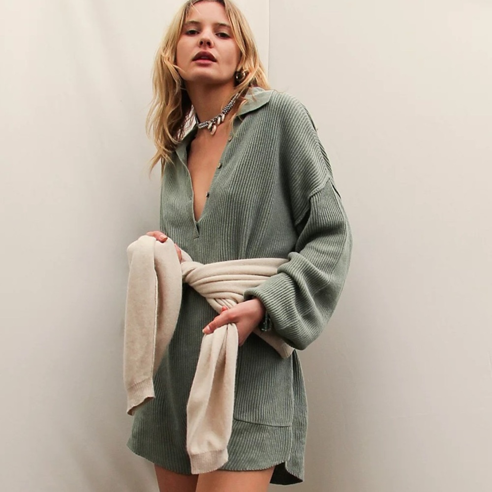 🆕 Free People Picnic Sweater Playsuit Romper Sage Petal - XS